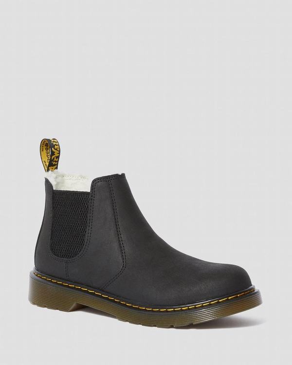 Dr Martens Dětské Chelsea Boty Youth Fur-lined 2976 Leonore Černé, CZ-863975